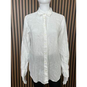 Lauren Ralph Lauren Women's Shirt Button Up Long Sleeve Collared Linen M White
